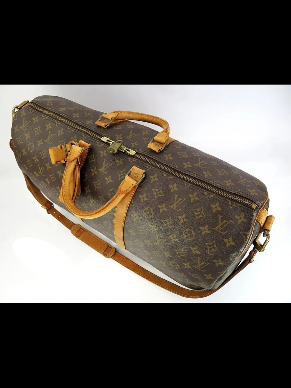 Louis Vuitton Brown Monogram Duffel with Tan Leather Trim
