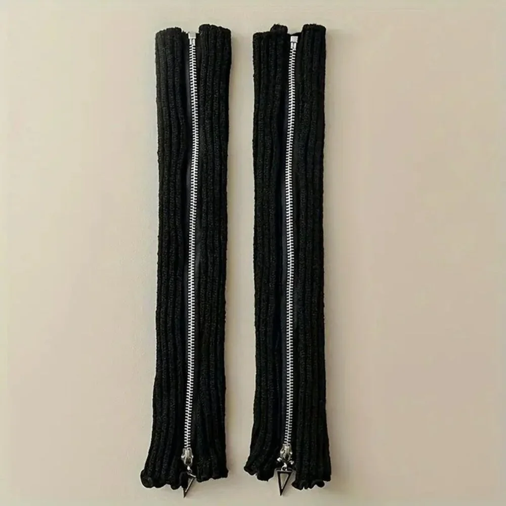 NEW Zippered Black Rib Knit Leg Warmers