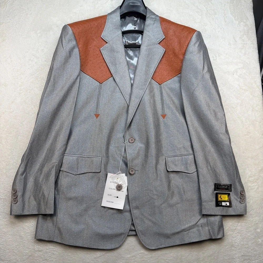 Western Rockabilly‎ Blazer Mens 46 Gray Stagewear Country Western Jacket Vintage