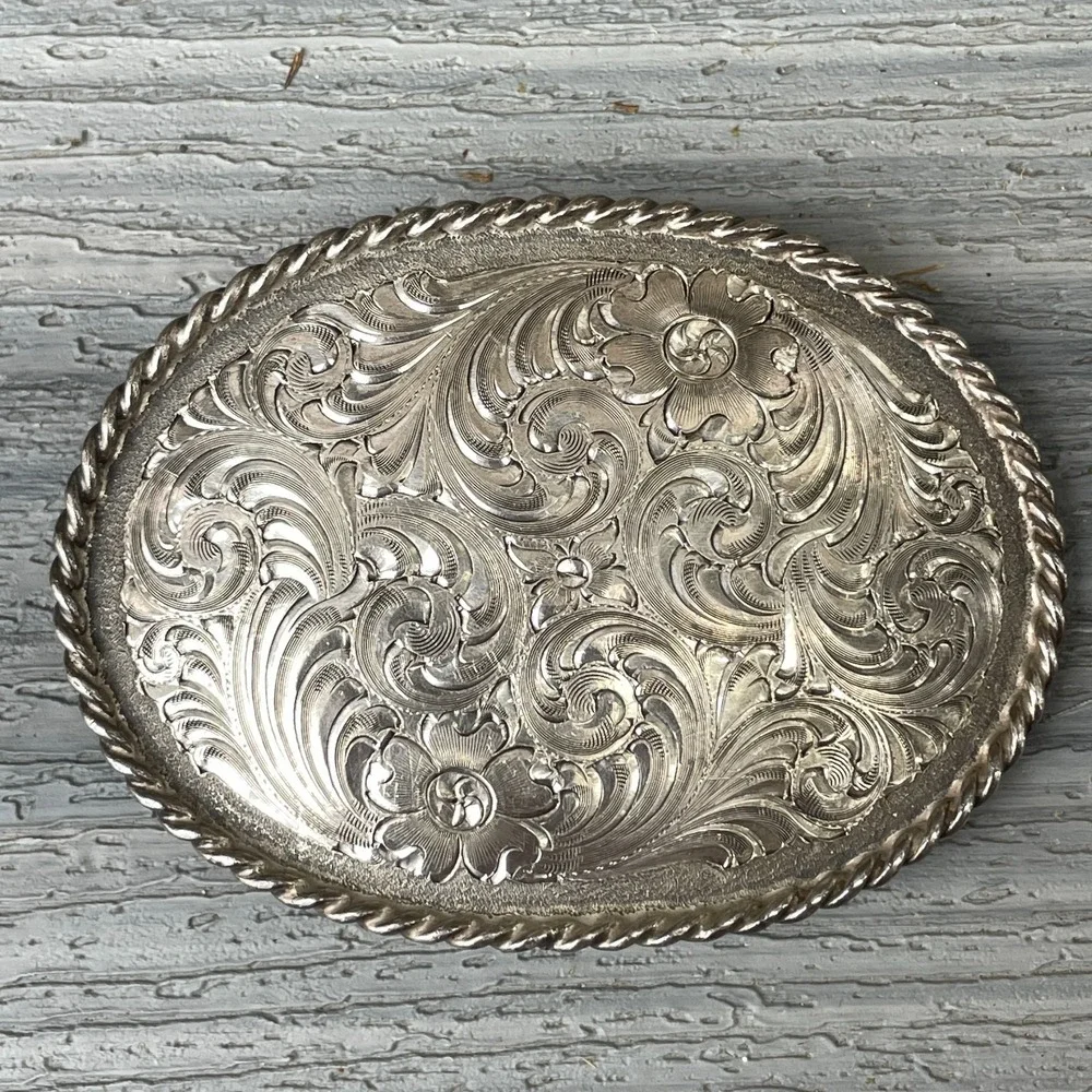 VINTAGE Tony Lama GIST Sierra Silver Buckle Hand Engraved in USA Rodeo Western