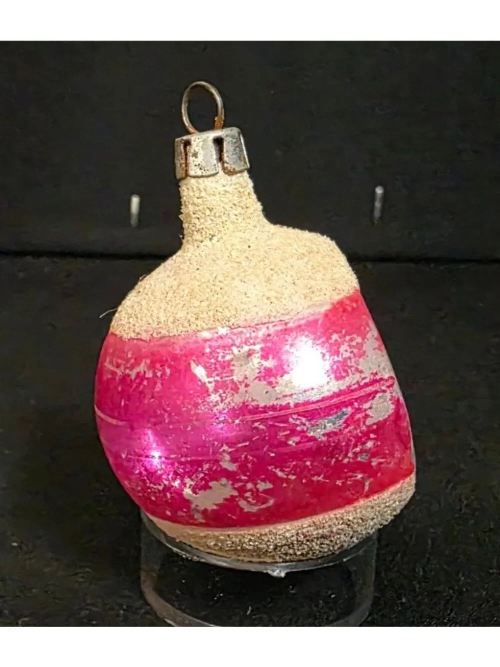 Vintage Mercury Glass Indented Reflector Hot Pink Mica Retro Christmas Ornament
