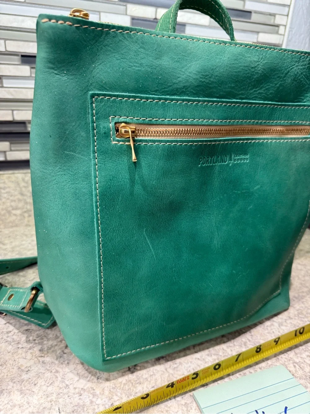 Portland Leather Emerald Green Leather Backpack Tote