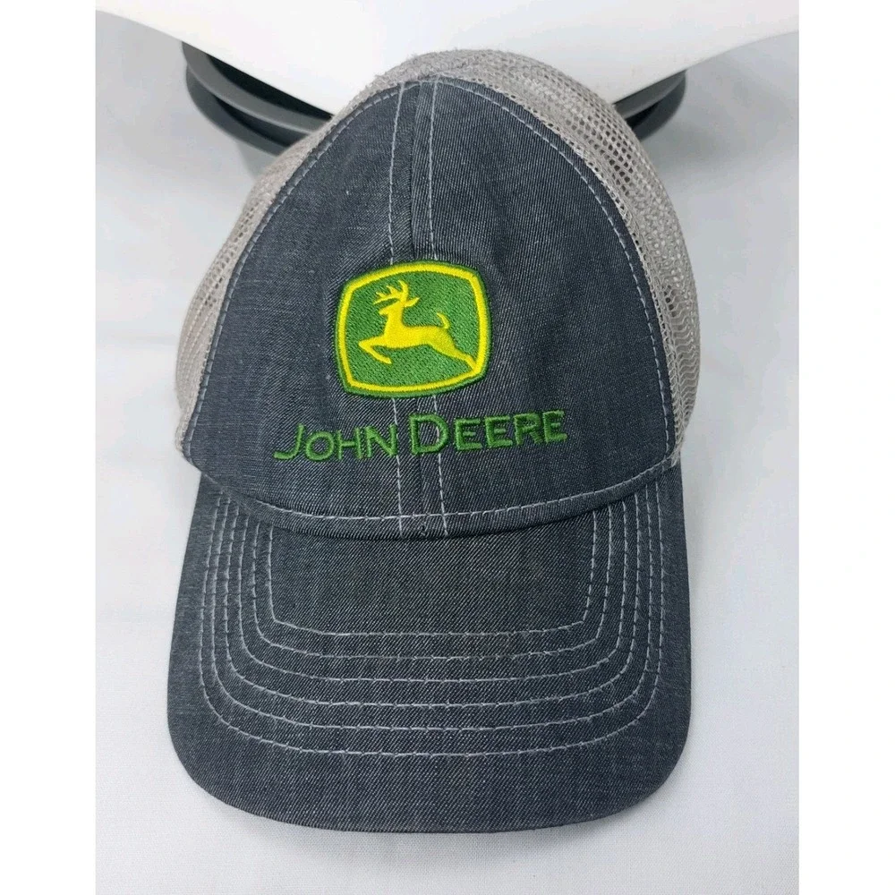 John Deere Toddler Kids Gray Denim Trucker Cap Hat  Mesh Back Snap Adjustable