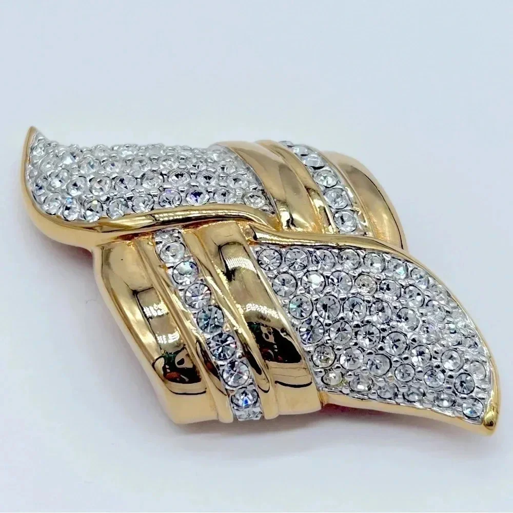 Swarovski Crystal Pave Gold Brooch