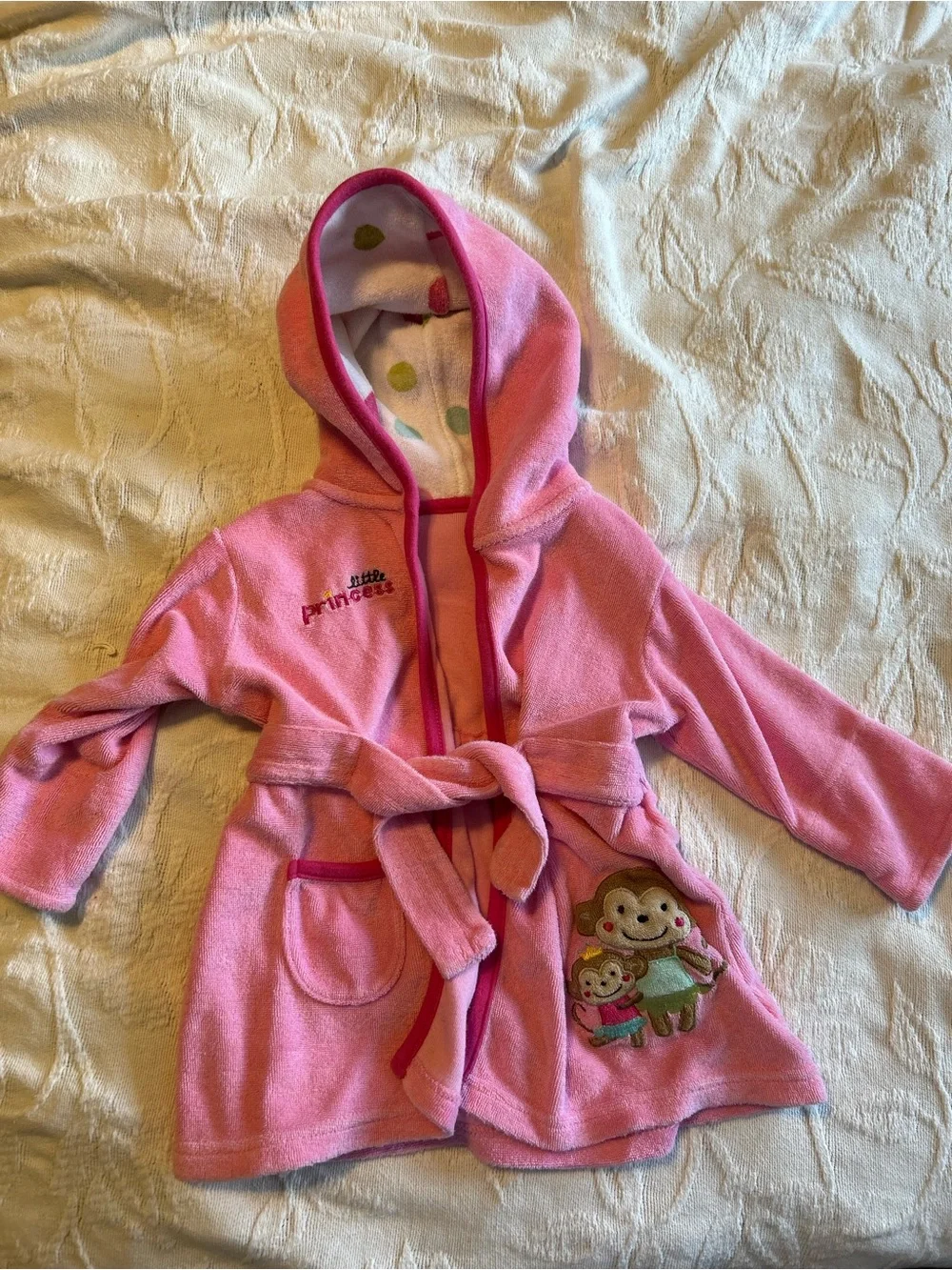Carter's Pink Monkey Bathrobe 0-9M So Cute for Baby Gift Polka Dot