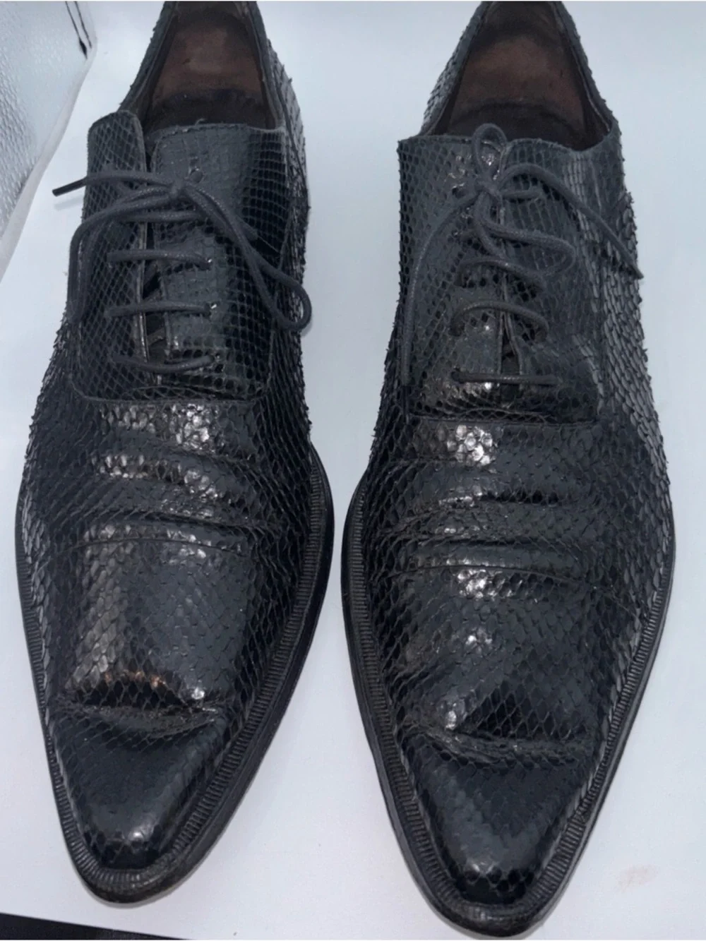Dolce Gabbana Men's Black snake Textured Leather Lace-Up Dress Shoes