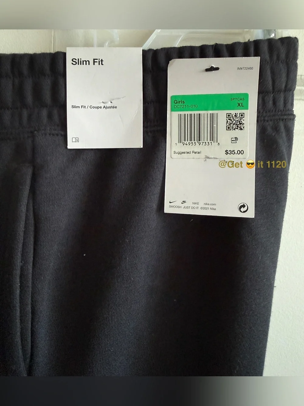 Nike Sportswear Club Kids' (Girls') French Terry Pants DC7211-010 Black Size XL
