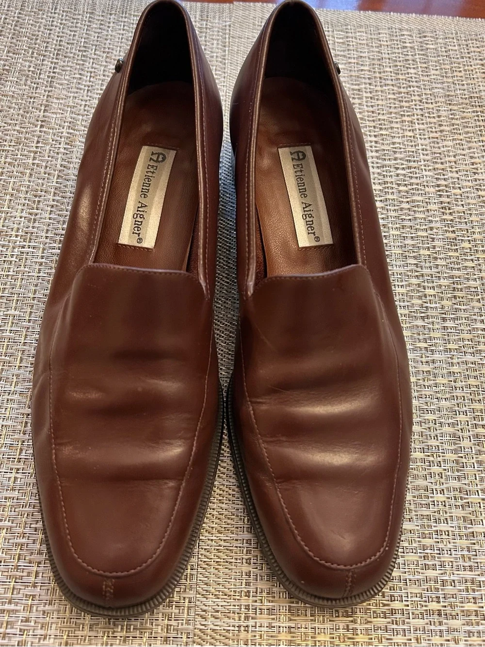 Aigner Slip on Loafers Dark Brown, Size 9M with Low Heel, Leather Uppers