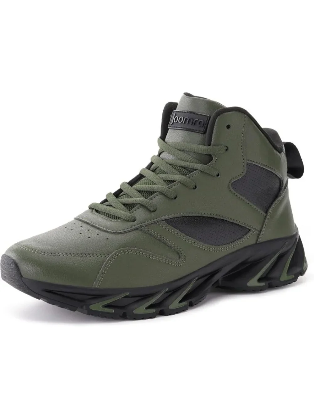 Joomra Men's Army Green Rubber Leather High Top Athletic Inspire Lace Up Sneaker