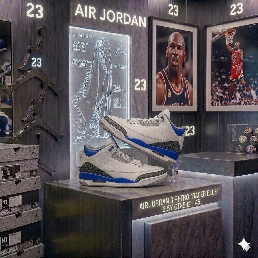 Jordan 3 Retro Racer Blue White Blue Cement‎ Grey CT8532-145 11.5M Authentic!