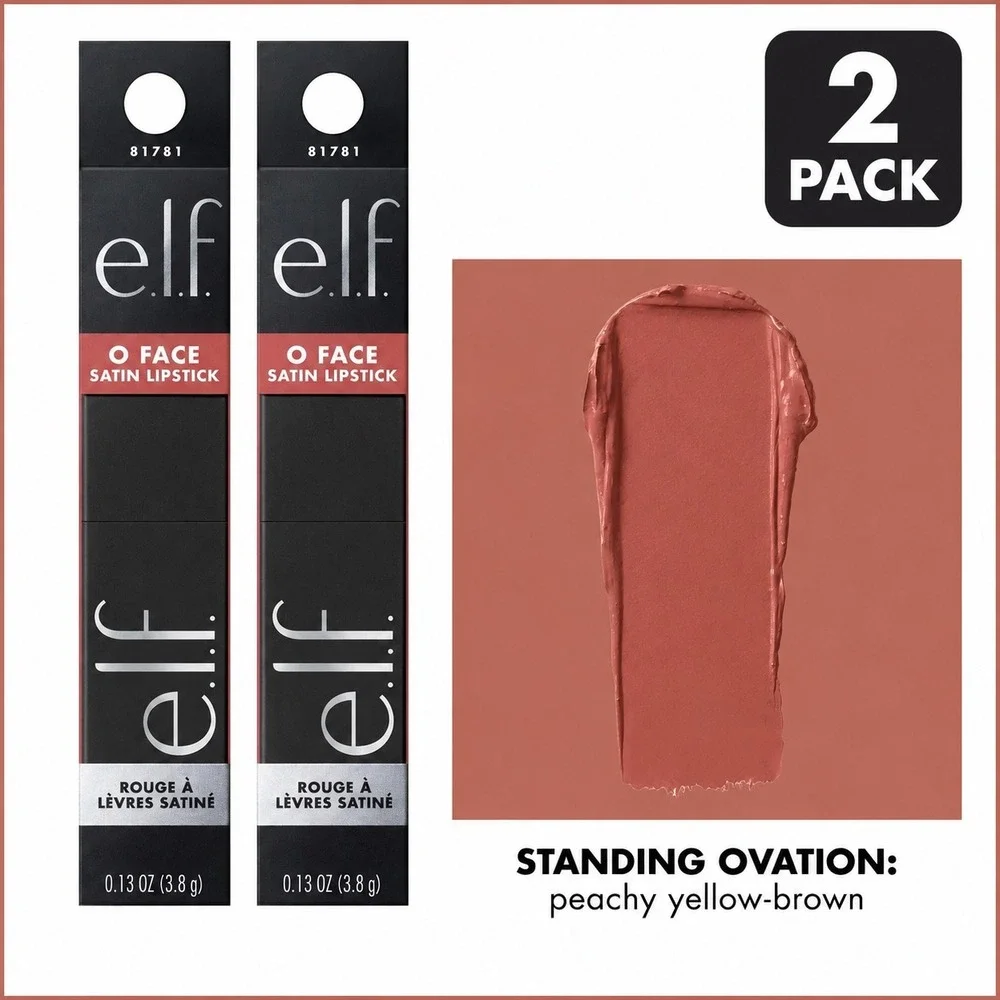ELF O Face Satin Lipstick 2 Pack Standing Ovation Peachy Yellow Brown 81781 New
