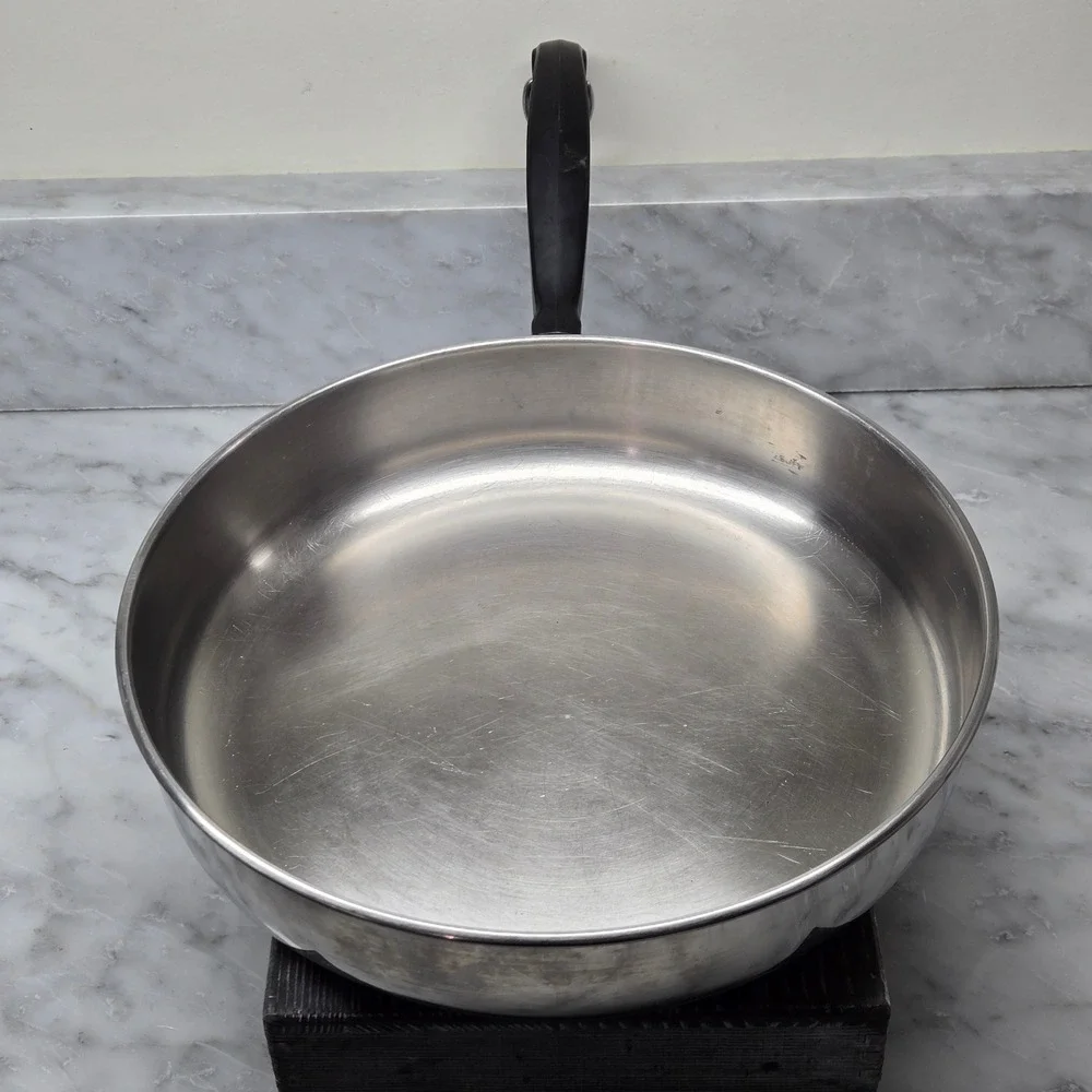 Vintage Faberware 10 Inch Skillet Fry Pan Stainless Steel Aluminum‎ Clad, No Lid