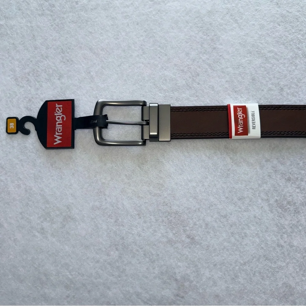 NWT‎ Wrangler Men's Brown and Black Reversible Leather Belt size 38