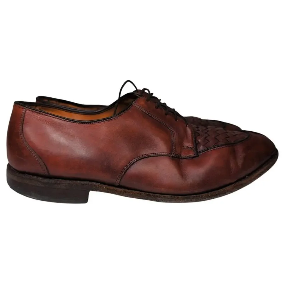 Allen Edmonds Hersey Dress Shoe Men 12D Split Moc Toe‎ Chili Weave Lace Up Brown