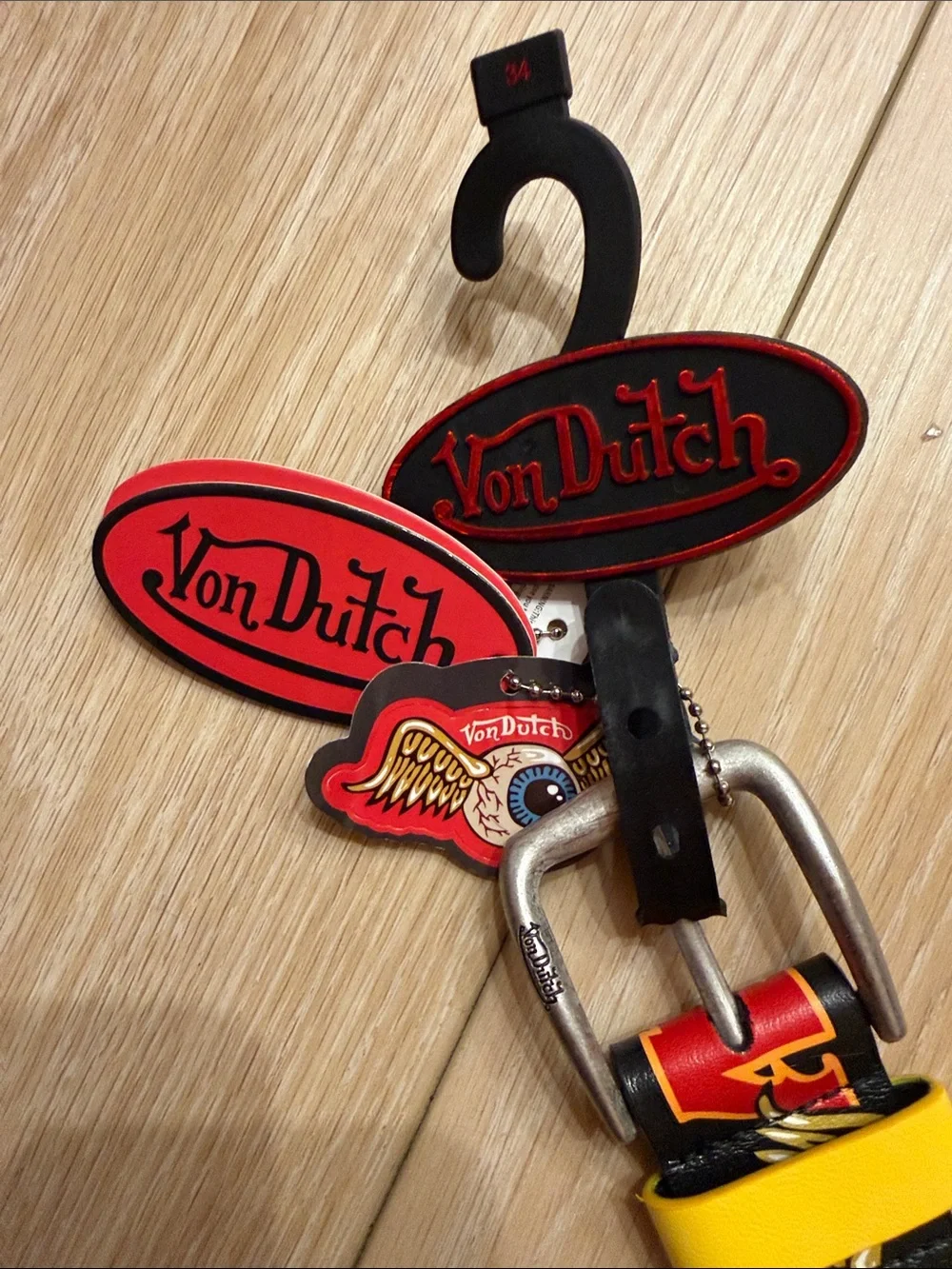 Von Dutch Black Belt with Red Flame and Yellow Loop