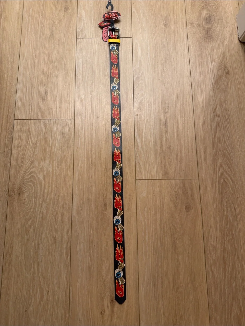 Von Dutch Black Belt with Red Flame and Yellow Loop