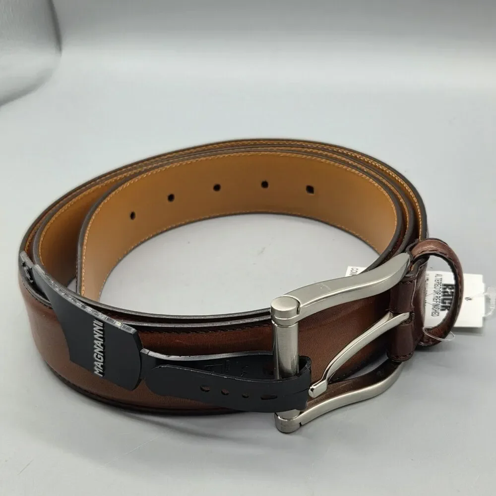 Magnanni Carbon Leather Belt men's Style # 1121 Cognac 1  3/8