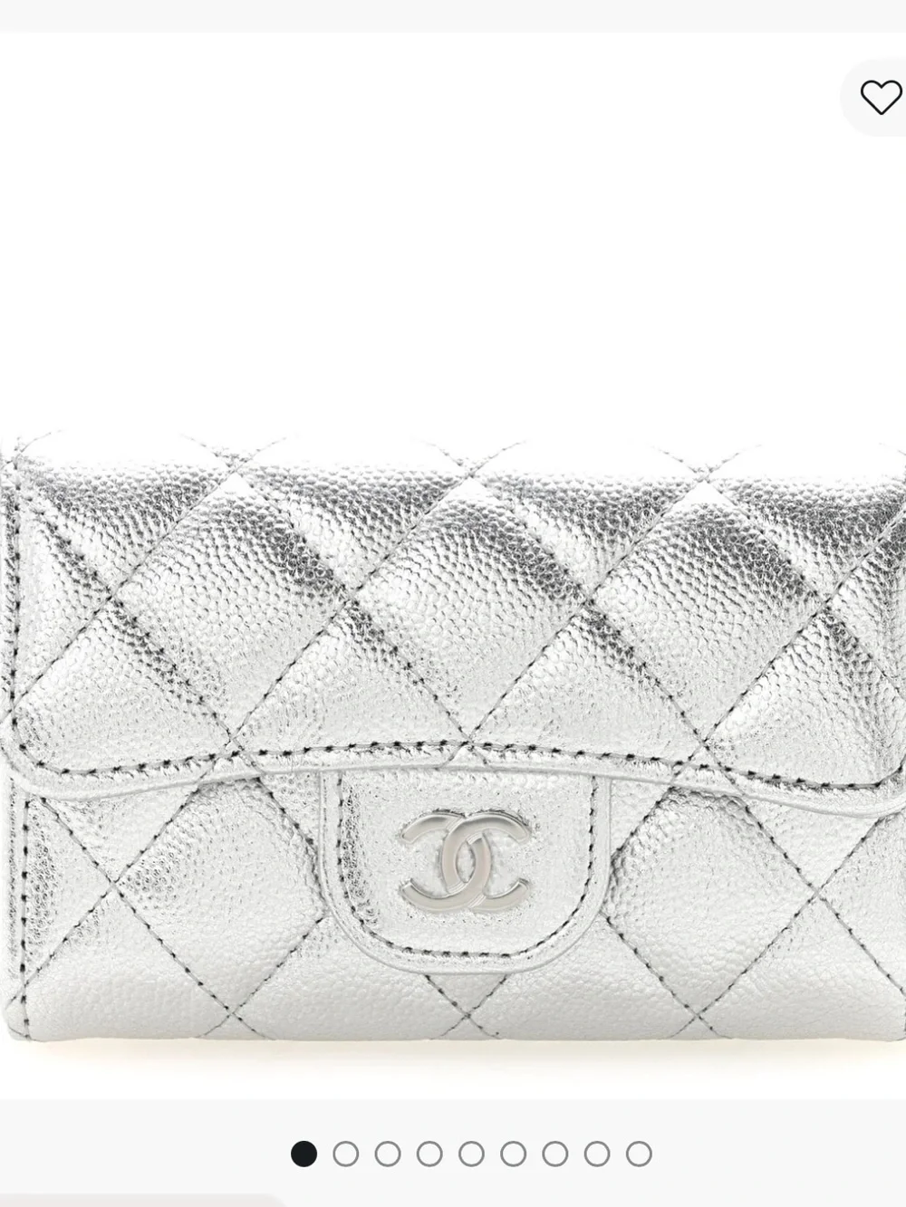 CHANEL Silver Quilted Mini Wallet with CC Logo