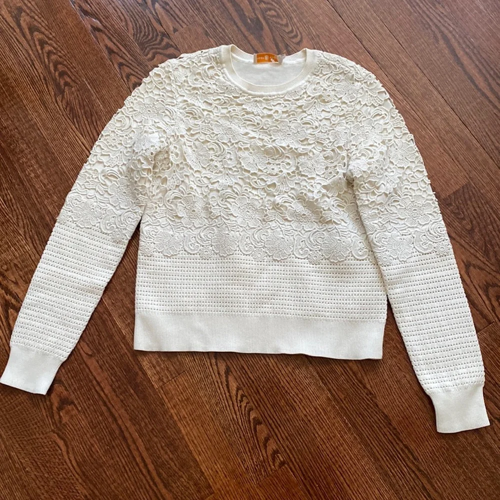 Tory Burch Cream Lace Knit Sweater