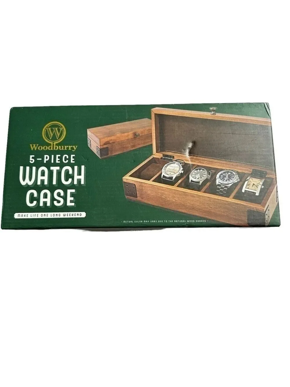 Woodbury 5-Piece Watch Case Solid Pinewood Construction with Antique Finish NIB