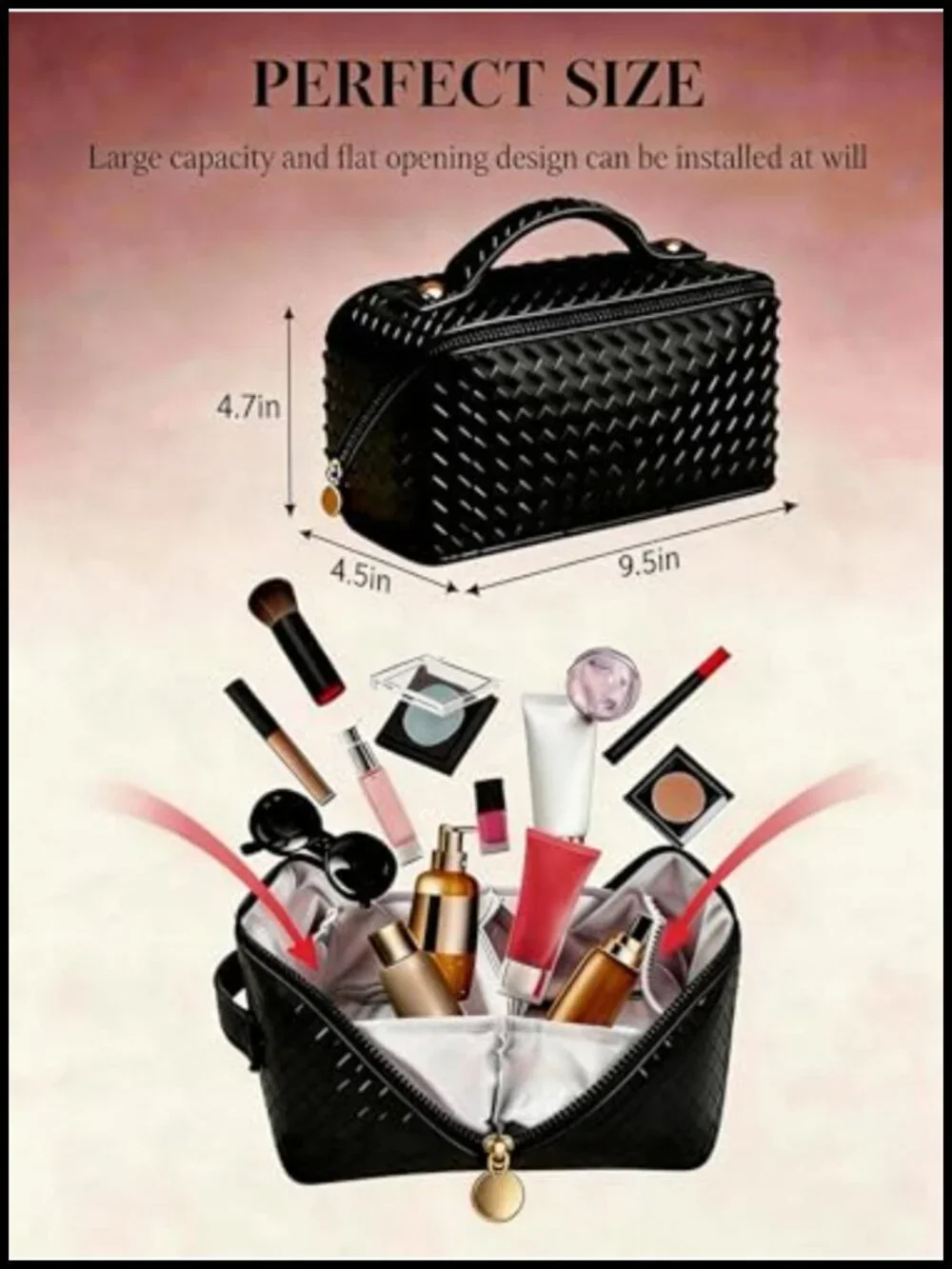 Large Capacity Waterproof PU Leather Makeup Bag Travel Toiletry Organizer