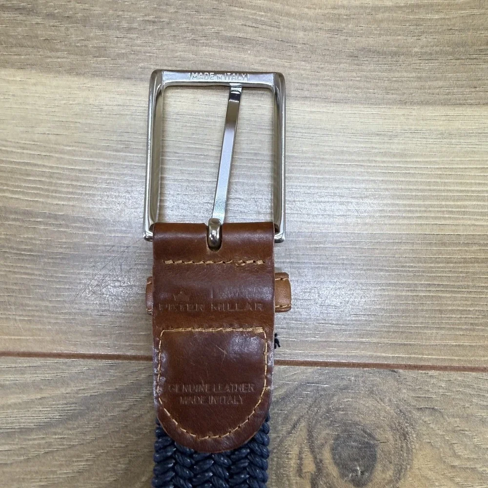 Peter Millar Golf Mens Belt Size 40 Navy Blue Crafted Woven Stretch Belt