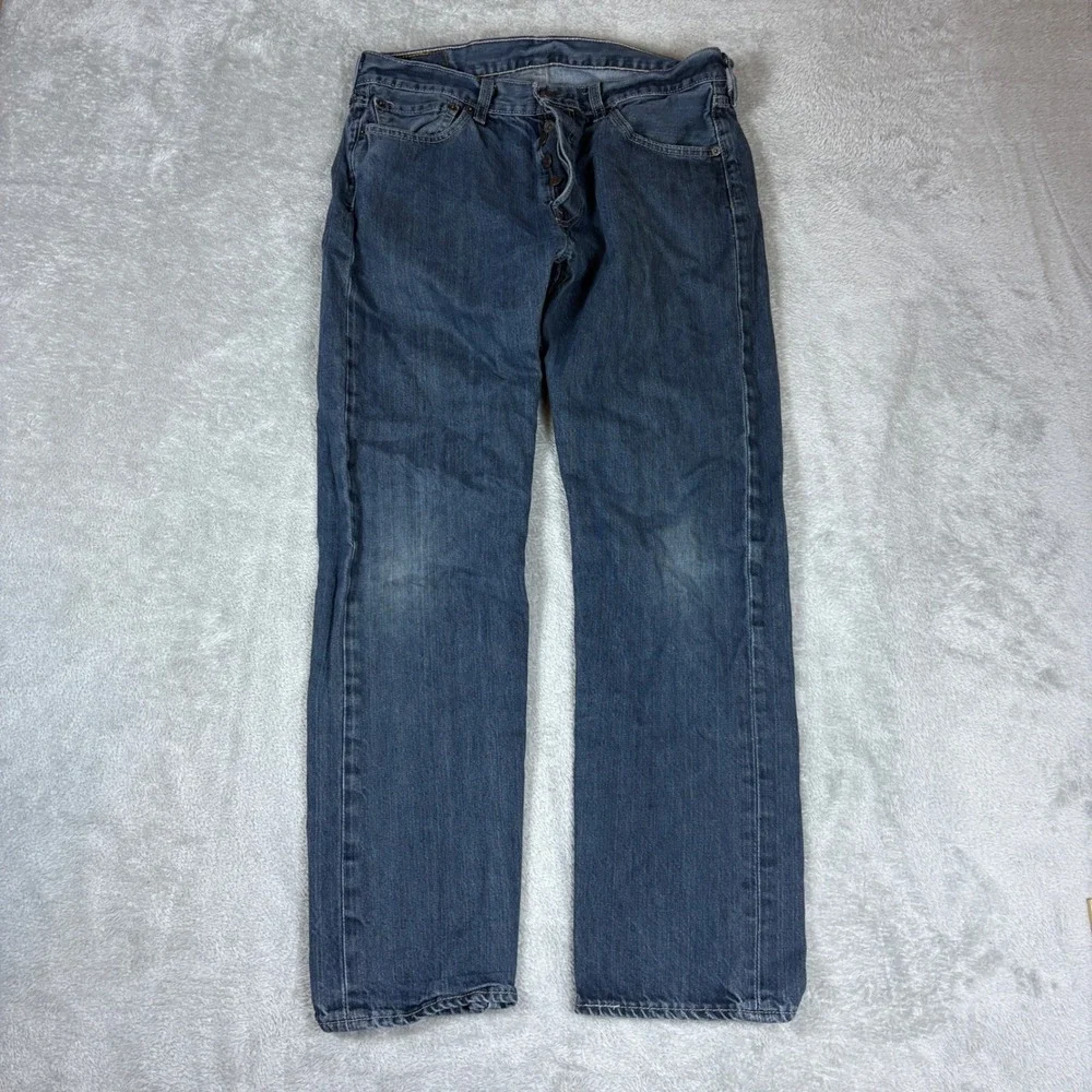 Levi's Jeans Men 34x30‎ (Fits 32x29) 501 Original Straight Blue Whiskered Faded
