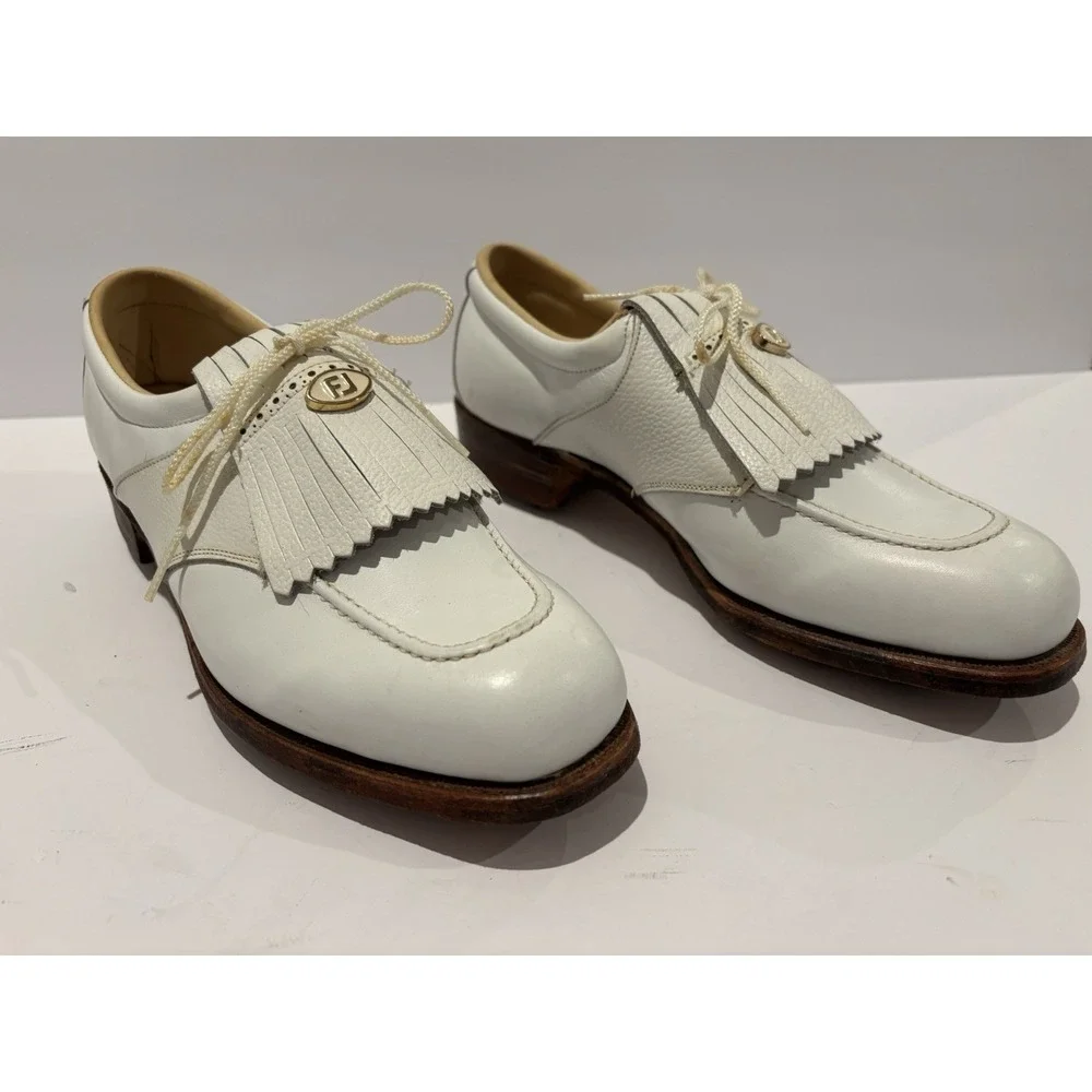 FootJoy‎ Classics Kiltie Golf Shoes 8C Softspikes Vintage Gold FJ Medallion RARE