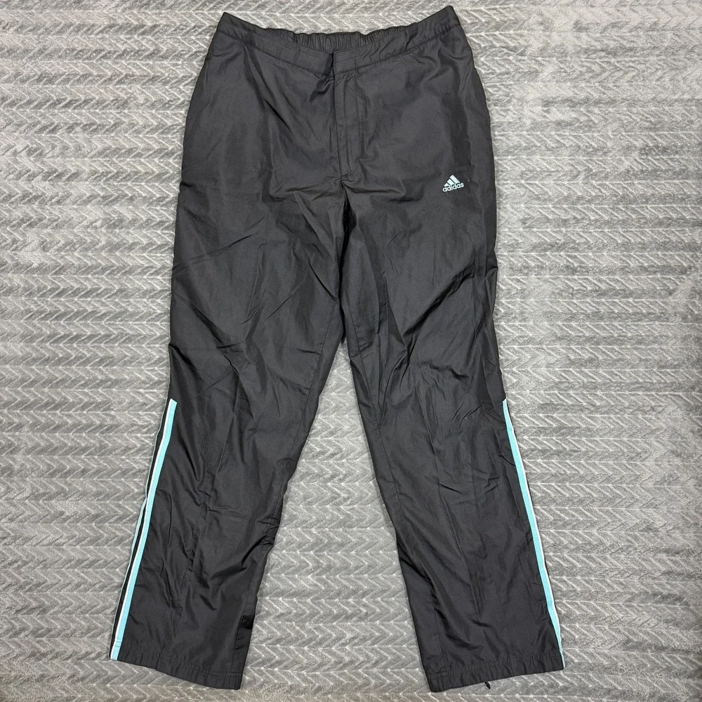 Vtg Adidas Track Windbreaker Pants Men Medium Black Baggy Y2K Zipper Lined