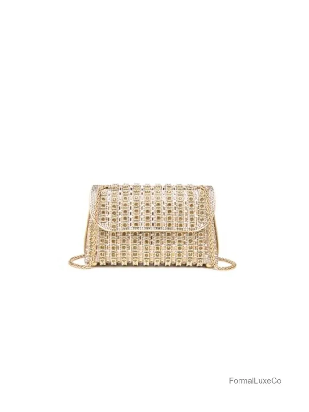 Rhinestone Crystal Evening Clutch with Chain - Small Metallic Party Purse