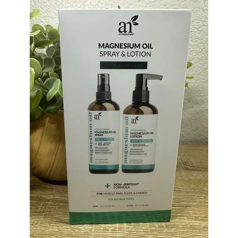 ArtNaturals Magnesium Oil Spray‎ 12 oz + Body Massage Lotion Set