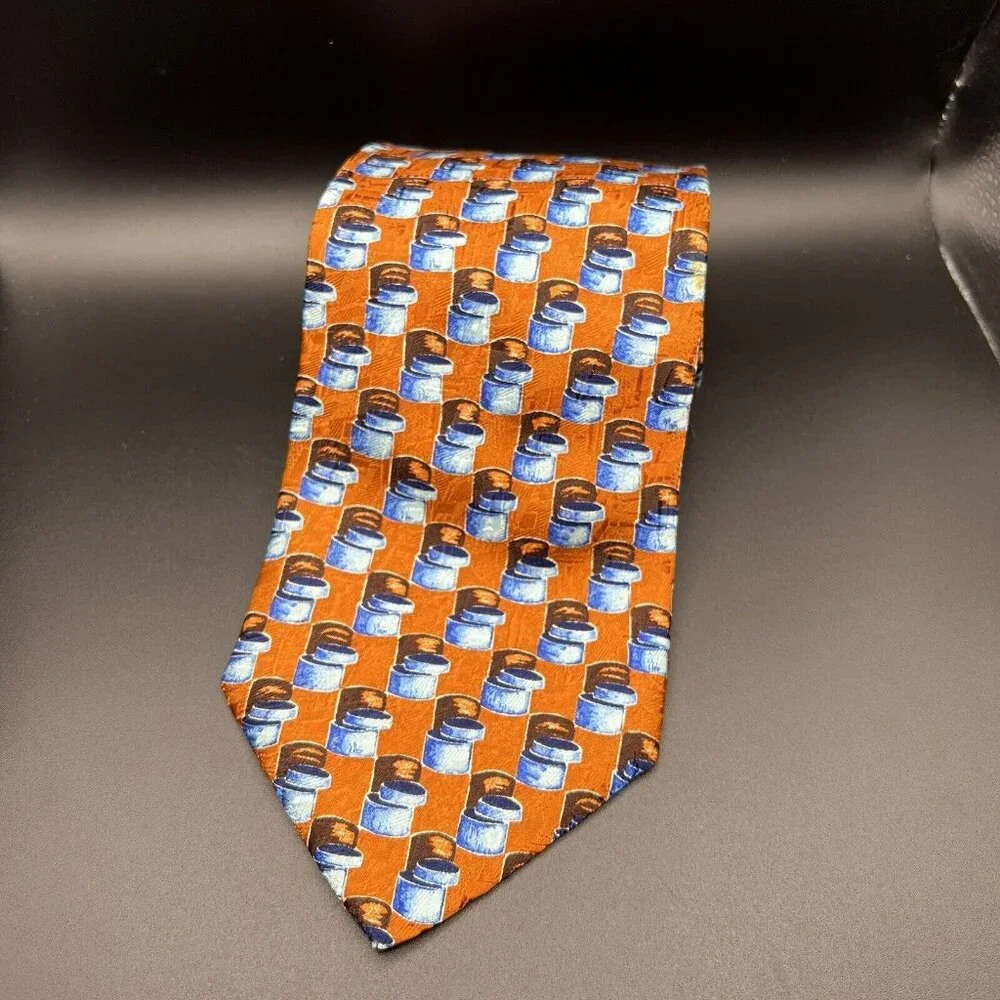 Ermenegildo‎ Zegna 100% Silk Neck Tie ~ Burnt Orange with Blue Cans ? 58