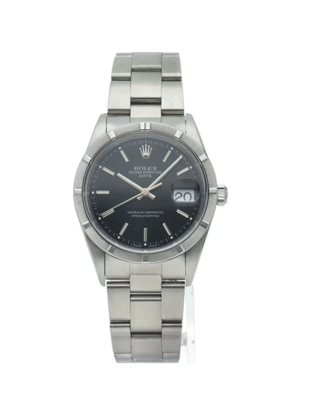 Rolex Oyster Perpetual Date Box SS Watch Black Polished