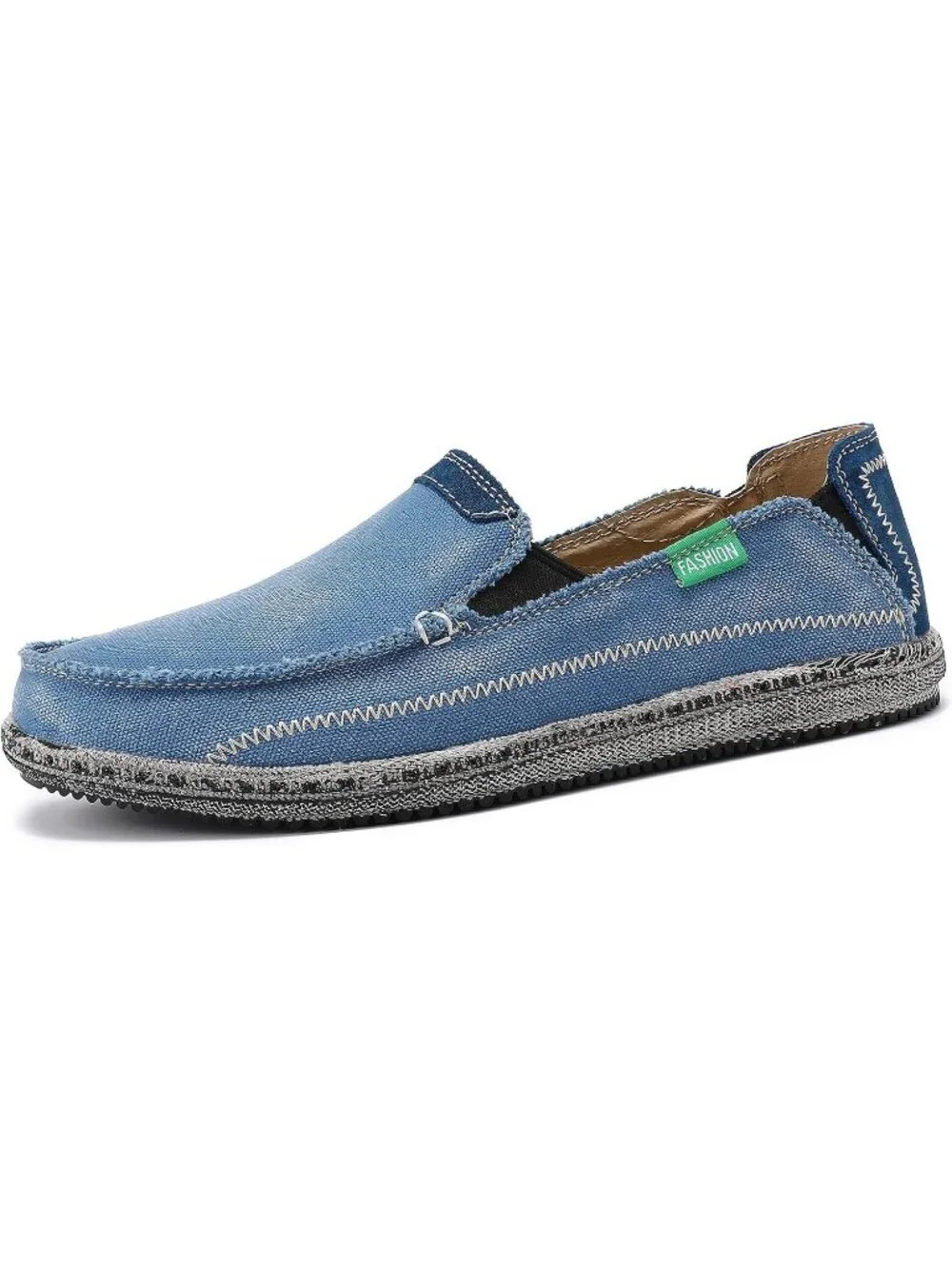 VILOCY Men's Sky Blue Rubber Canvas Slip On Loafers Vintage Flat Casual Shoes