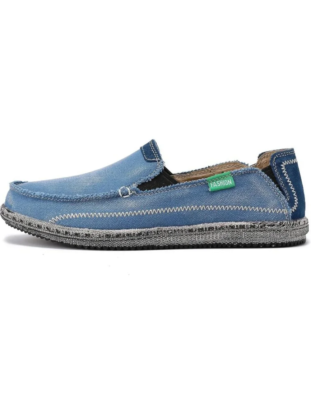 VILOCY Men's Sky Blue Rubber Canvas Slip On Loafers Vintage Flat Casual Shoes