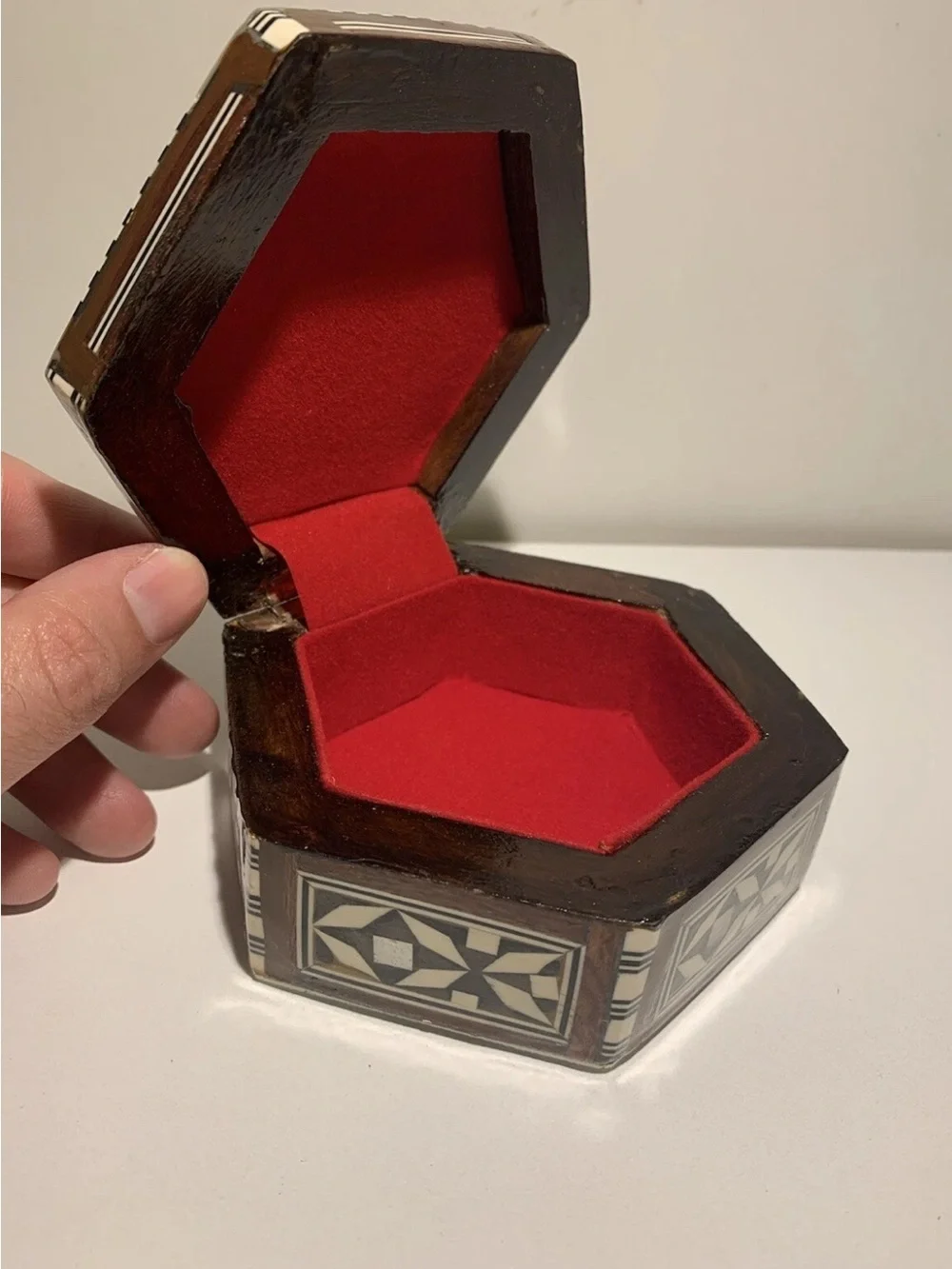Hexagonal Inlay Trinket Box - Black, White & Brown
