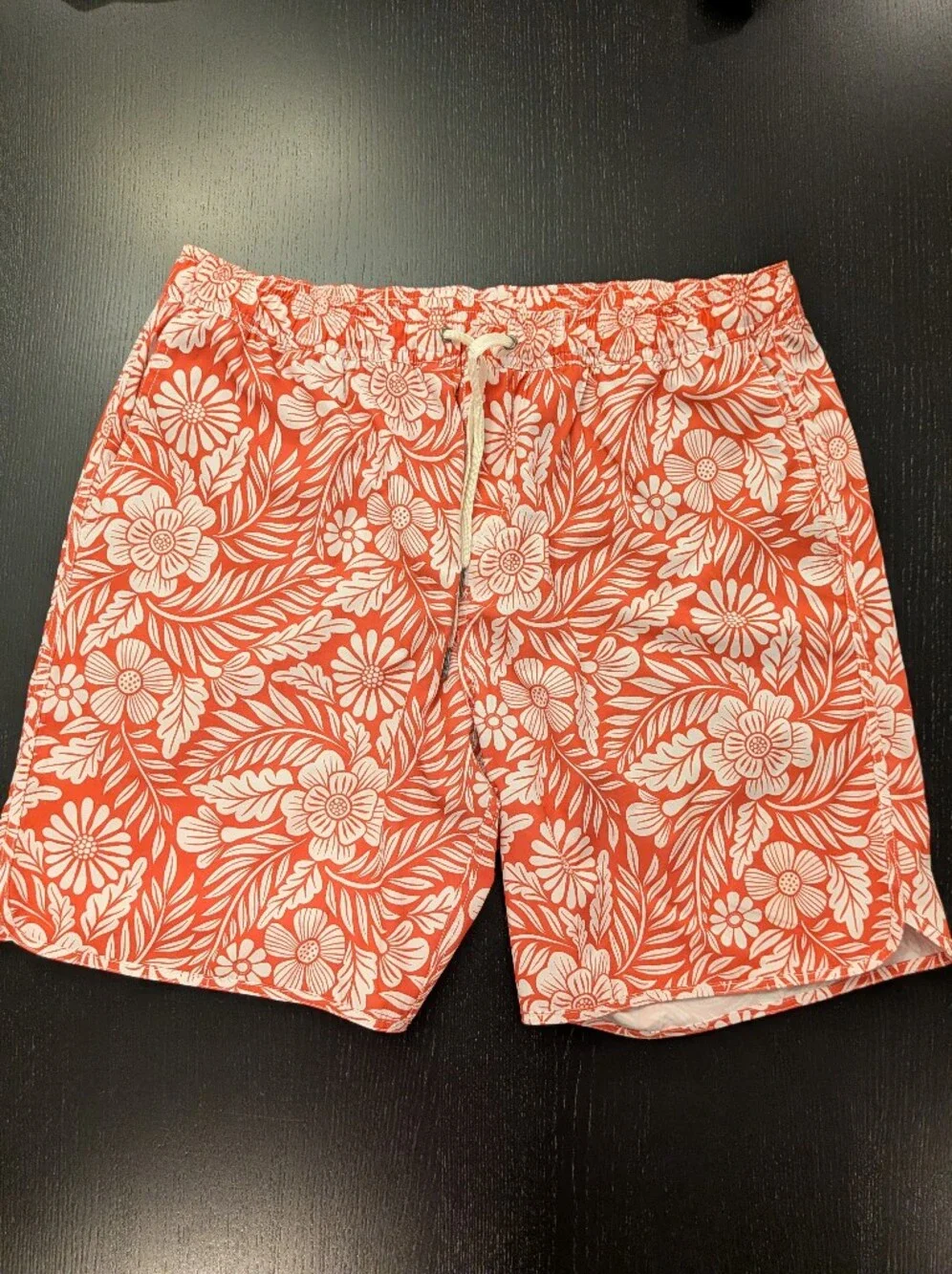 Women's Floral Print Drawstring Shorts - Coral and White