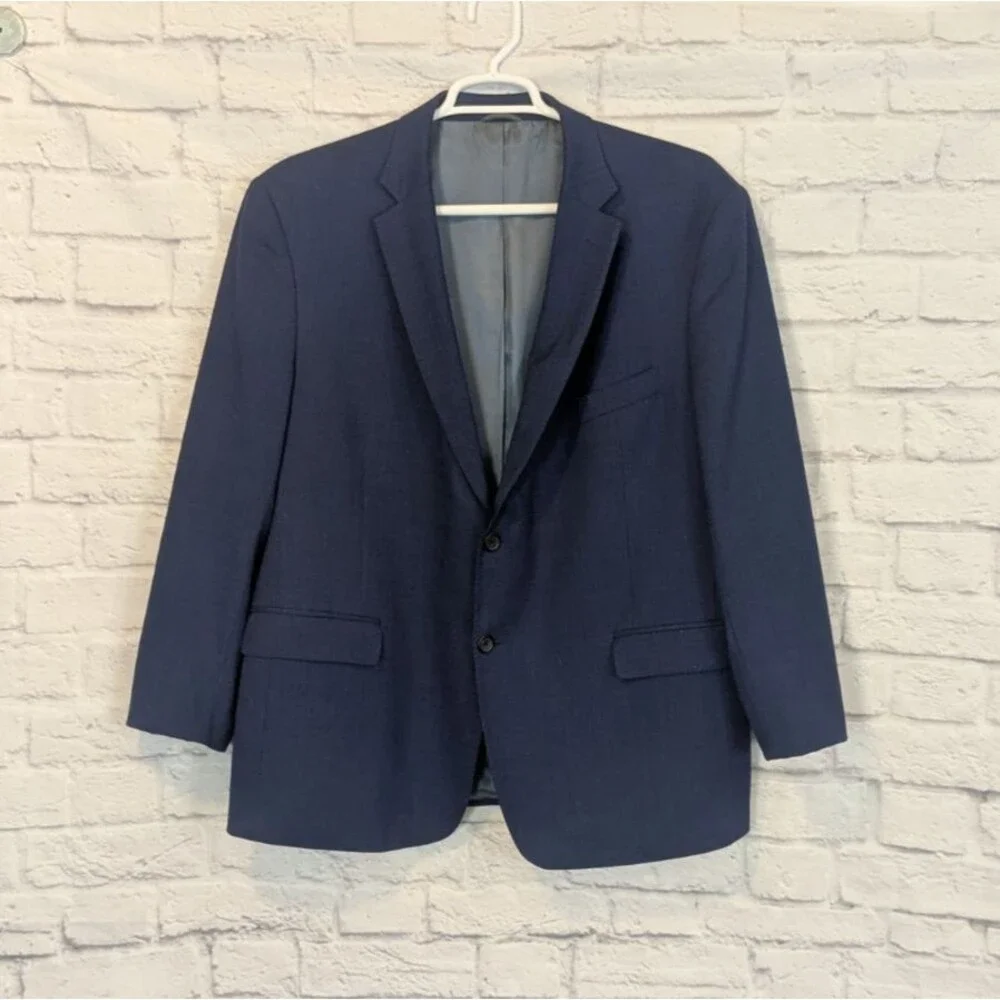 JB Britches Blazer Men’s 48R Logan Blue Suit‎ Jacket Wool Blend