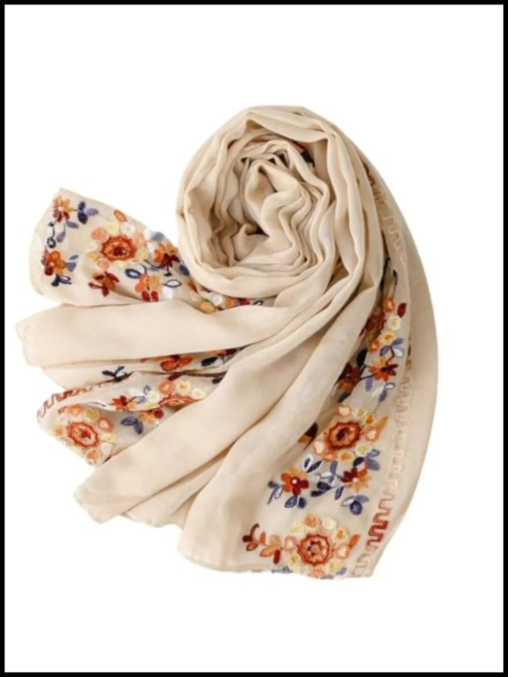 Lightweight Floral Embroidered Shawl Extra Large Wrap Scarf