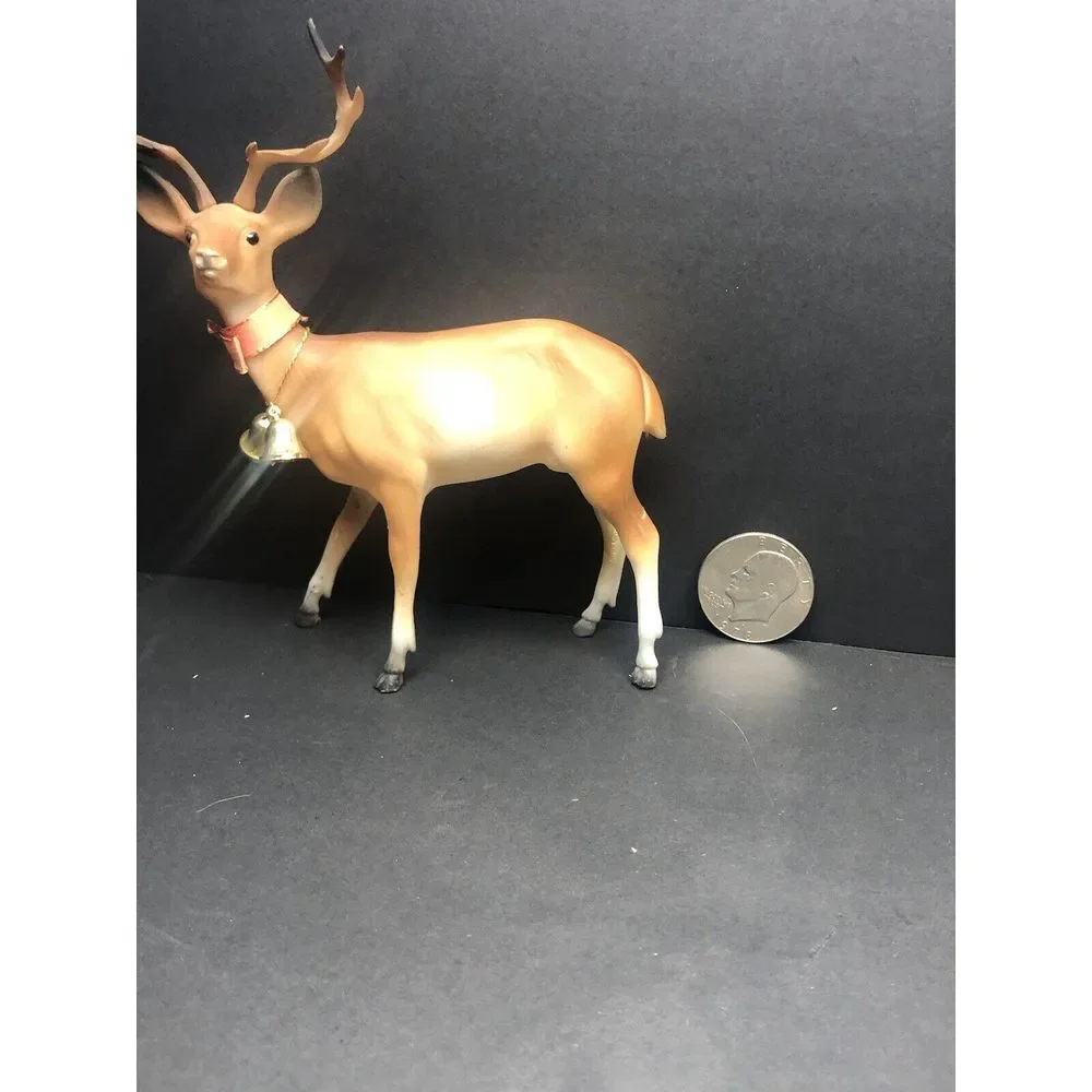 2‎ Vintage Hard Plastic Blow Mold Deer, Doe, Standing, Walking Reindeer, 6