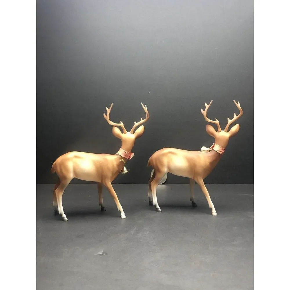 2‎ Vintage Hard Plastic Blow Mold Deer, Doe, Standing, Walking Reindeer, 6