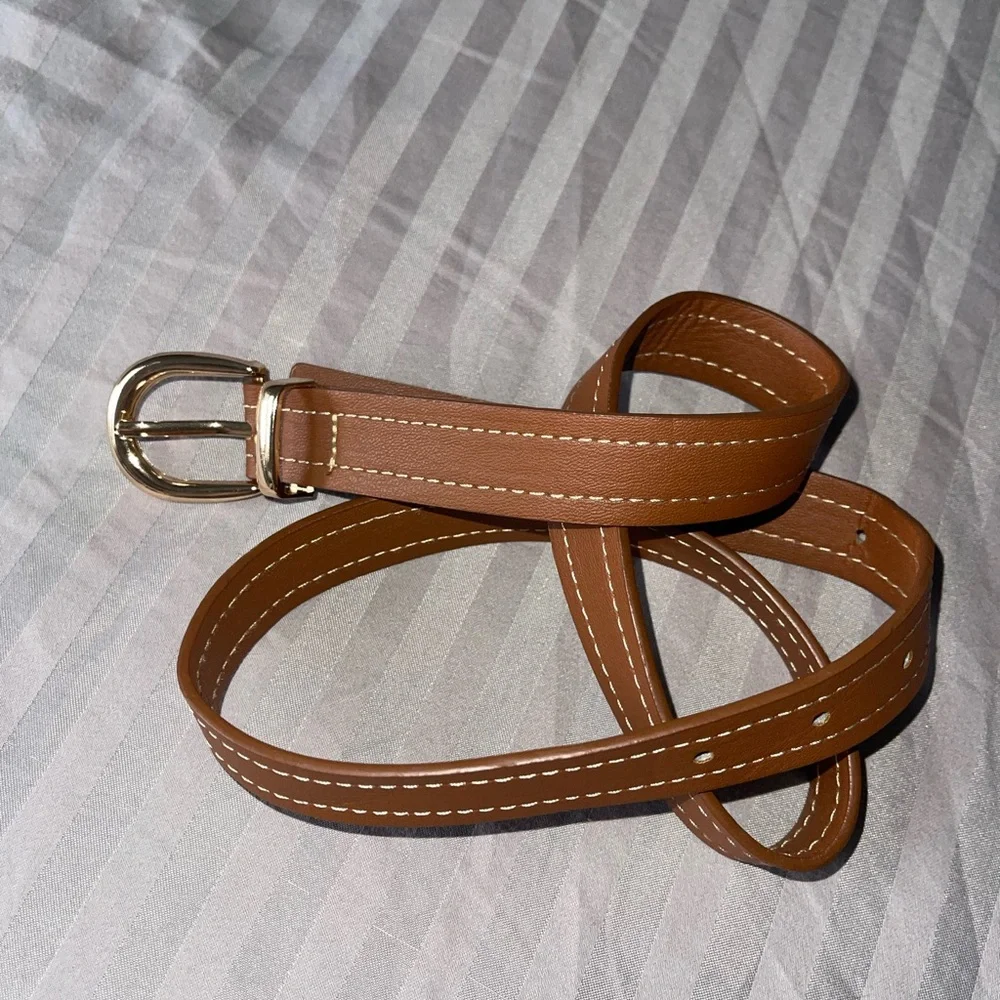 Brown Leather Belt with Gold Buckle