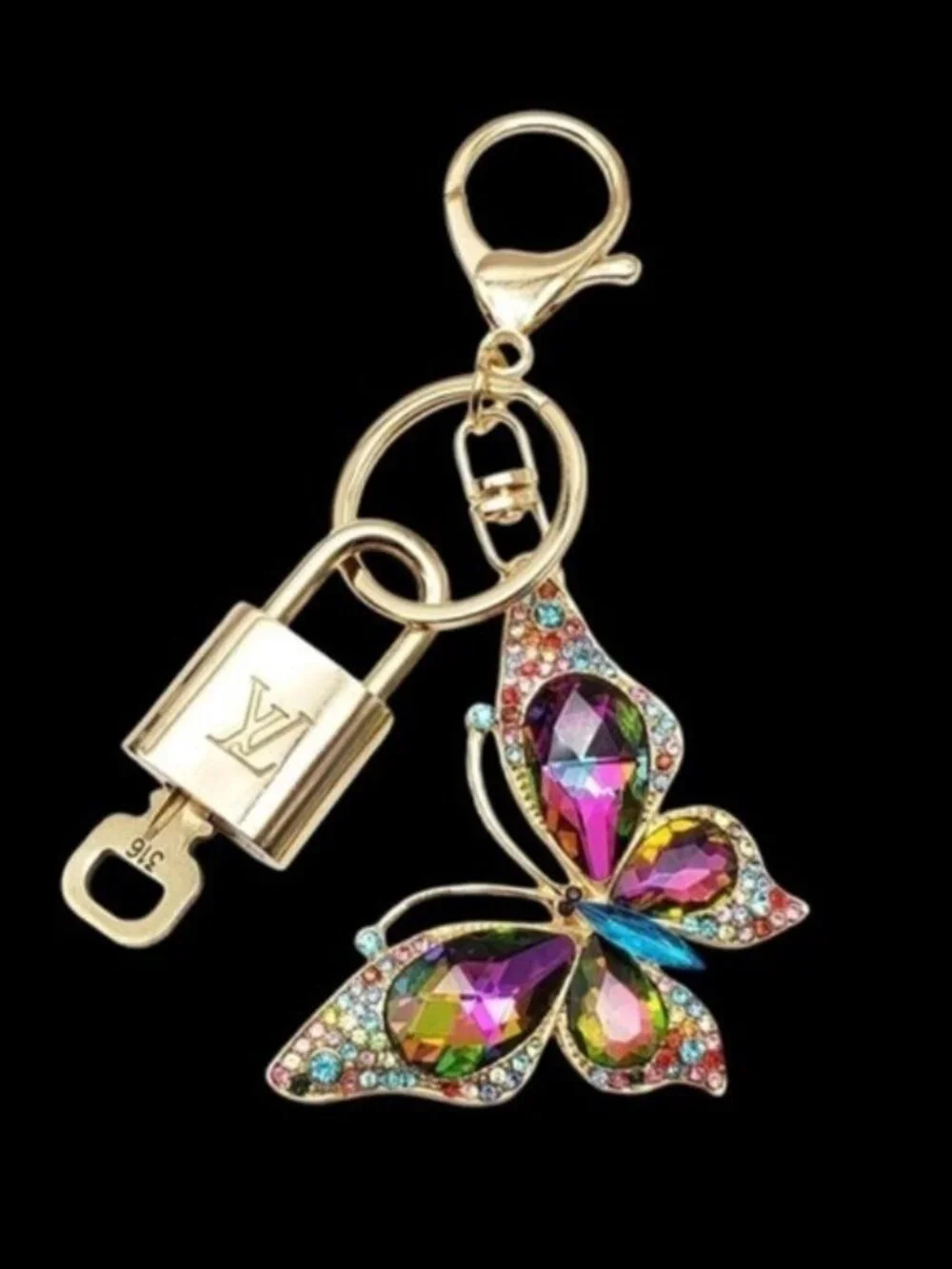 LV Gold Padlock & Key 🔒 Authentic Louis Vuitton Bag Unbranded Butterfly Charm