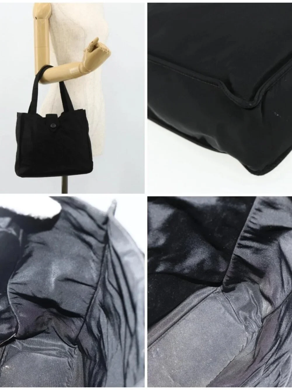 CHANEL Hand Bag Nylon Black Silver CC Auth 175119