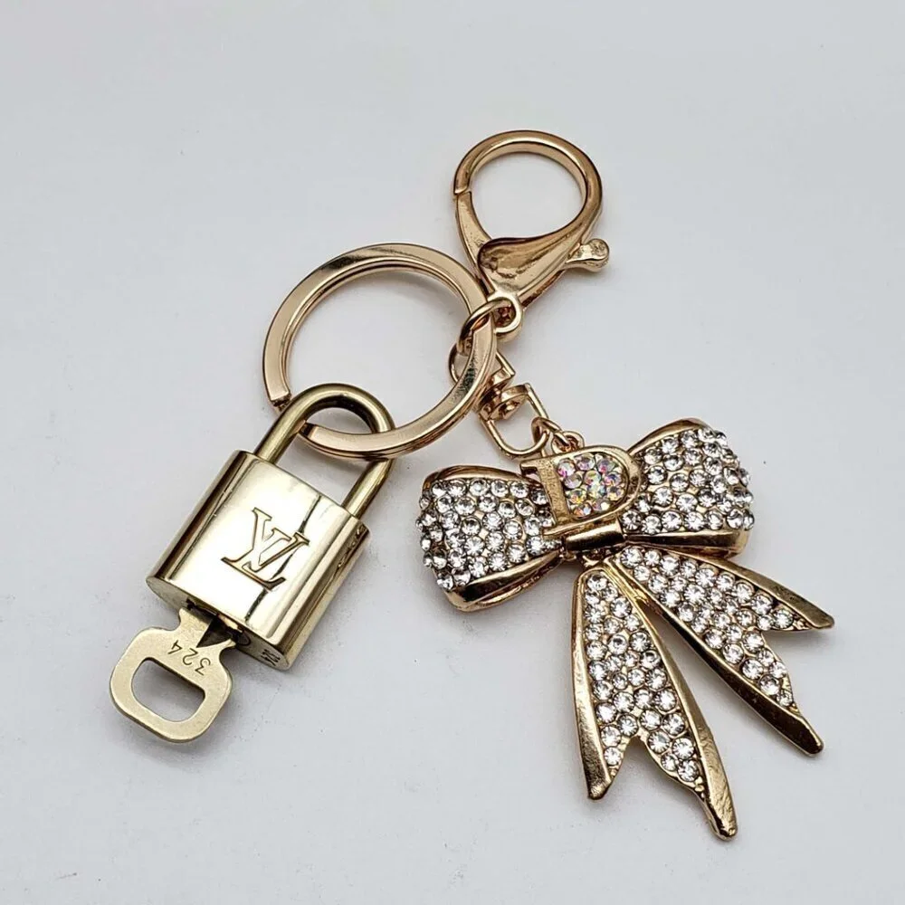 LV Gold Padlock 🔑 Authentic Louis Vuitton Charm + Unbranded Ribbon Keychain