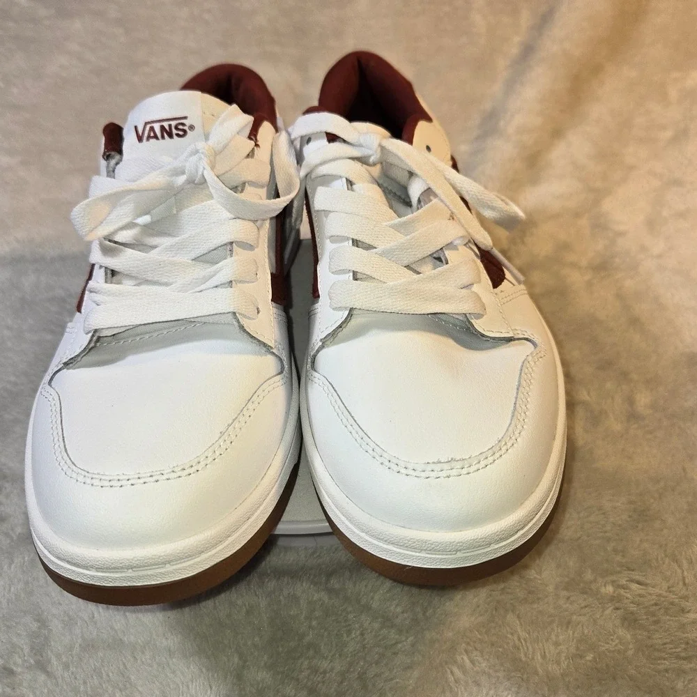 Vans Lowland CC White Burgundy ComfyCush Skate Sneakers Mens 8.5 VN0A4TUVBKA