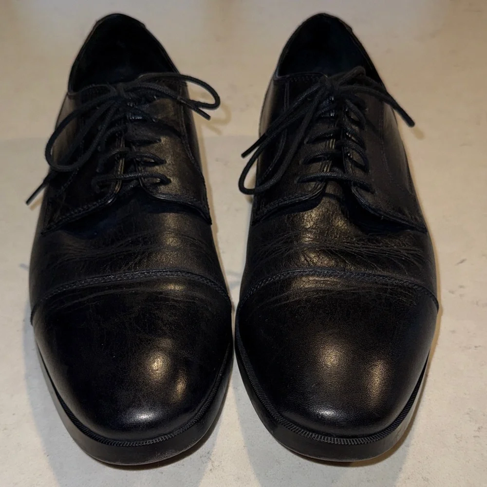Cole Haan Mens Grand Os Oxford Dress Shoes Black Leather Cap Toe Lace Up 10 1/2