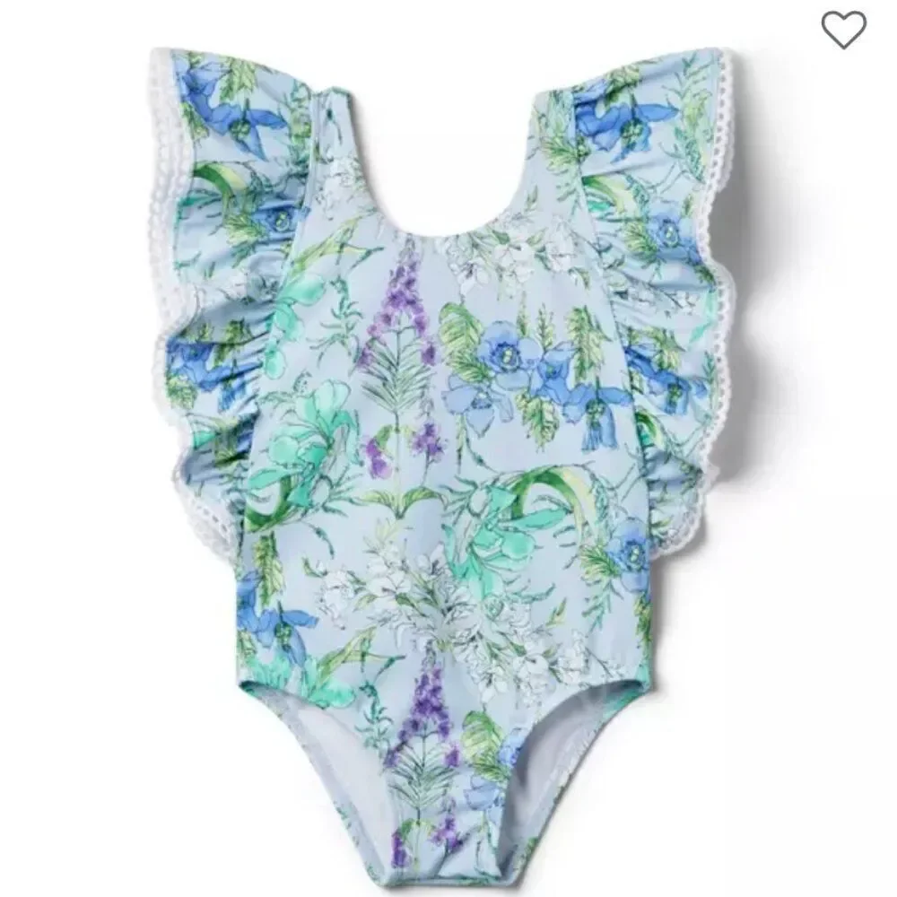 Janie and Jack 100048813 Recycled Floral Ruffle Swimsuit Purple NWT 12-18 months