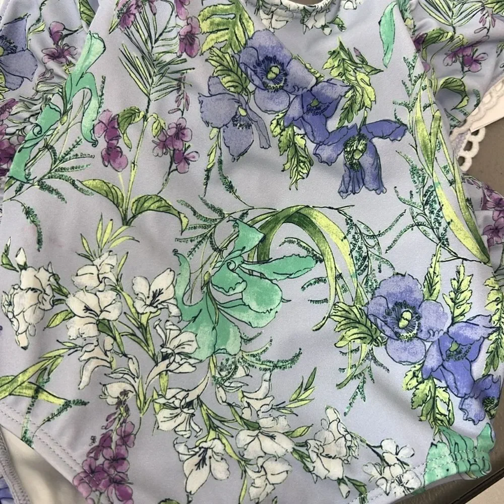 Janie and Jack 100048813 Recycled Floral Ruffle Swimsuit Purple NWT 12-18 months