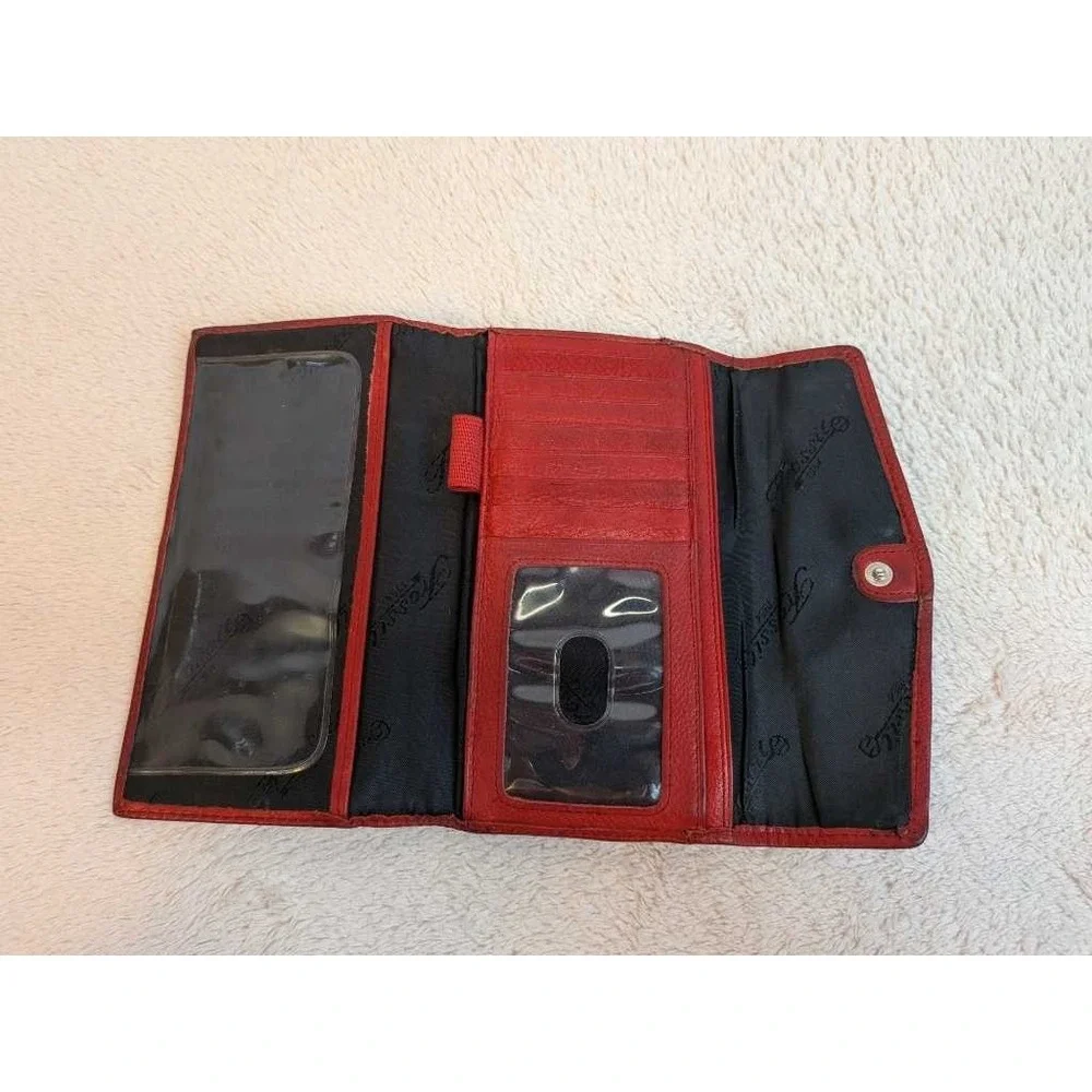 Fossil‎ Red Leather Tri-Fold Wallet RFID Blocking Snap Closure Women's